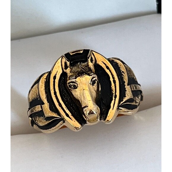 Vintage Clark and Coombs Ring Size 12 Horse & Horseshoe 18K Gold Plate Derby 14P - Picture 5 of 10